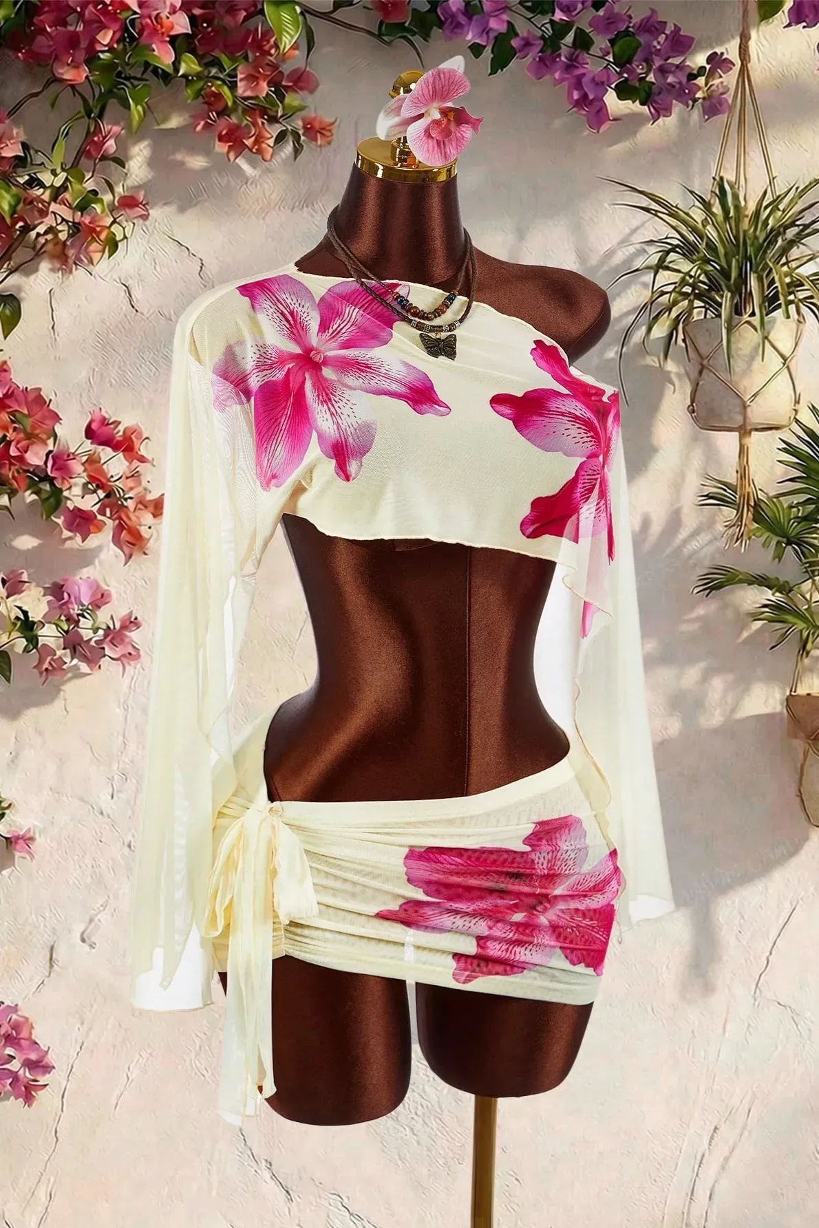 Cream Floral Crop Co-Ords Set