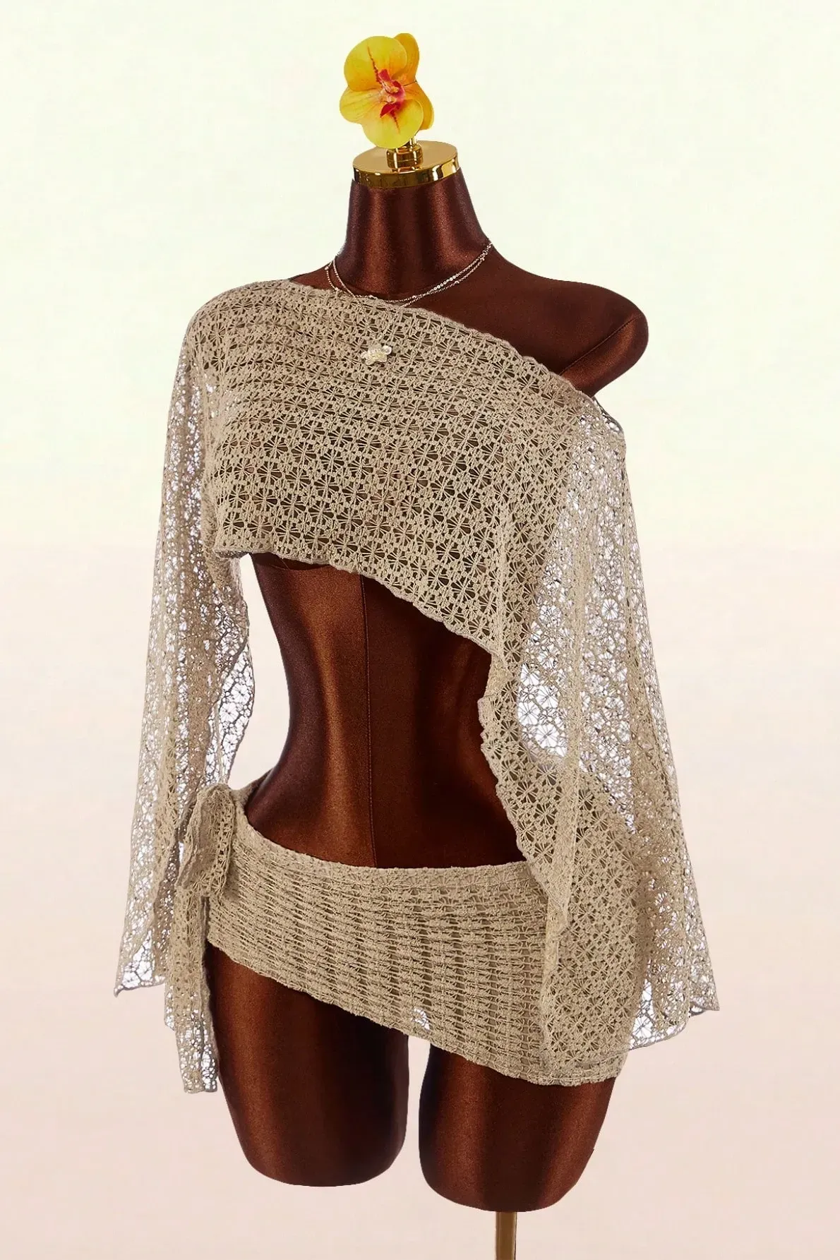 Beige Crochet Co-Ords Set