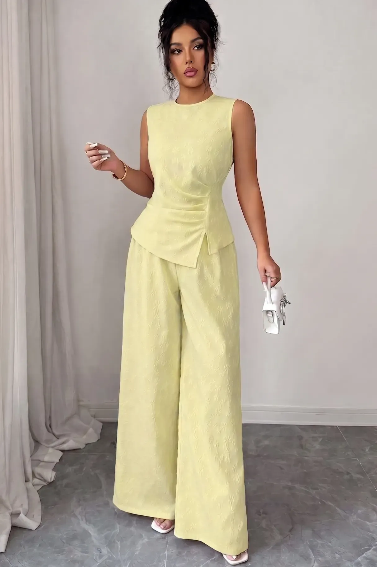 Yellow Crew Neck Co-Ords Set