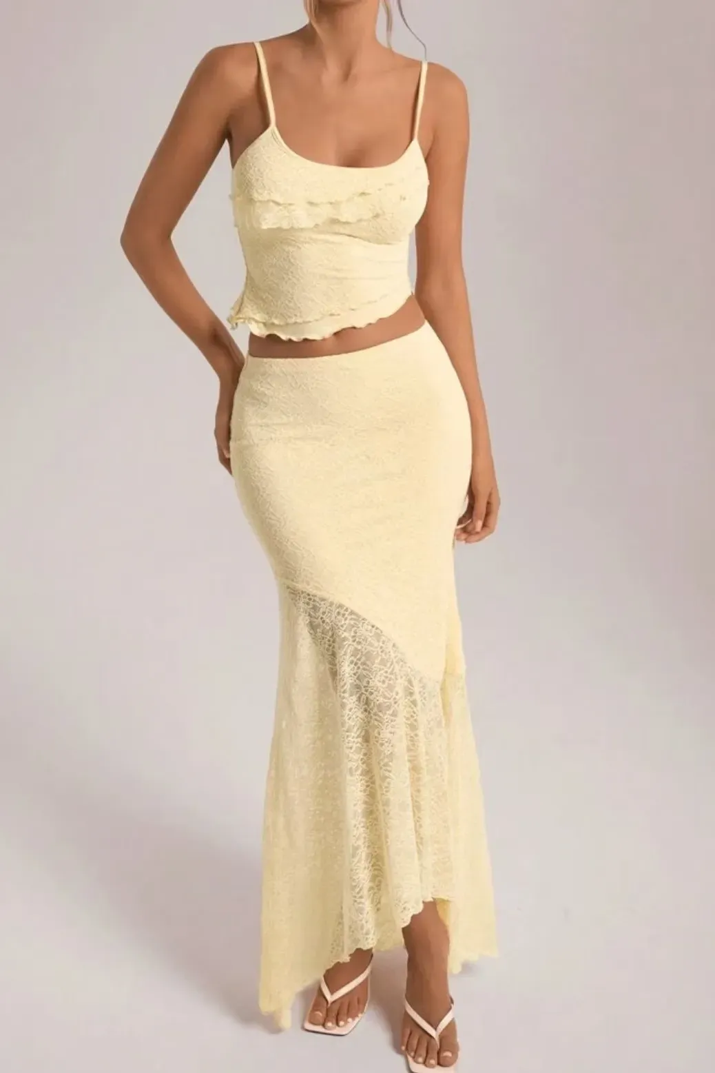 Light Yellow Lace Overlay Co-Ords Set