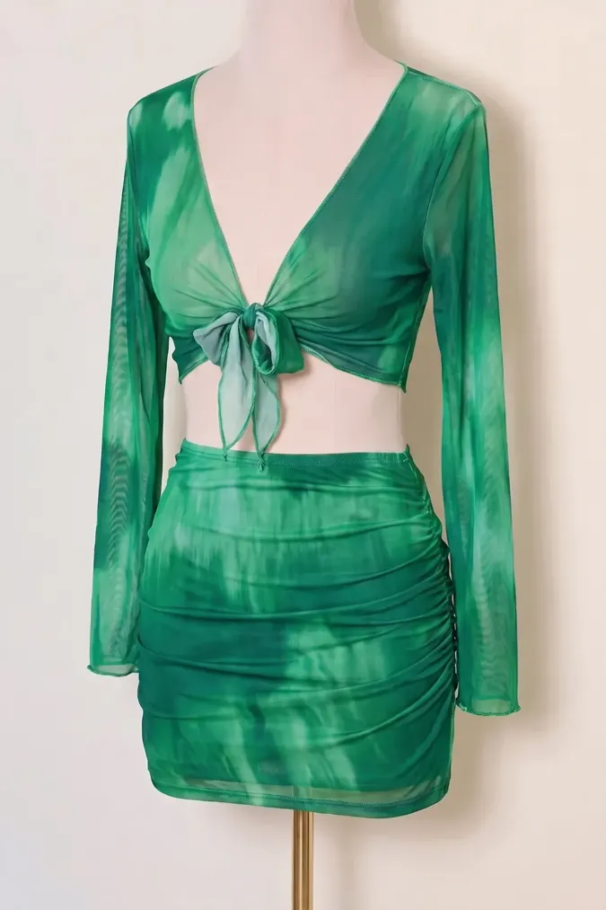 Green Ruched Wrap Co-Ords Set - Image 1