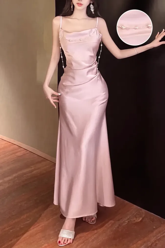 Light Pink Pearl Embellished Maxi Dress - Image 1