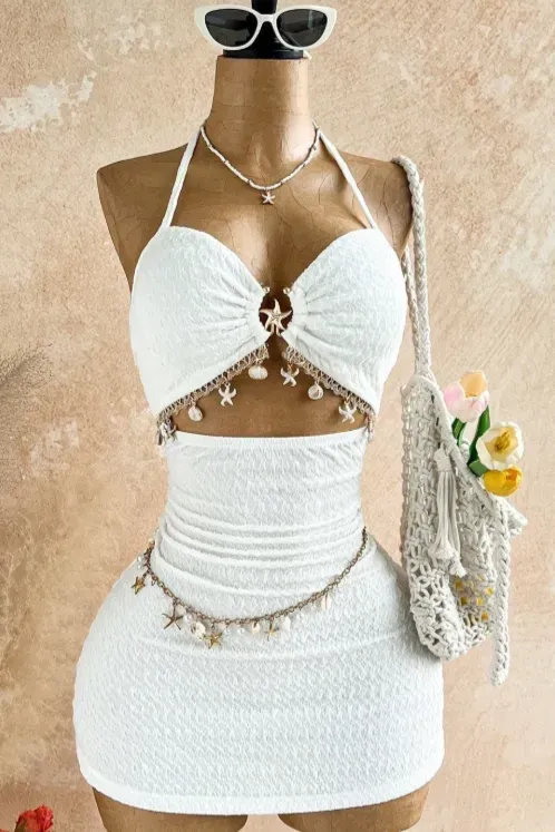 White Halter Bodycon Mini Dress - Image 1