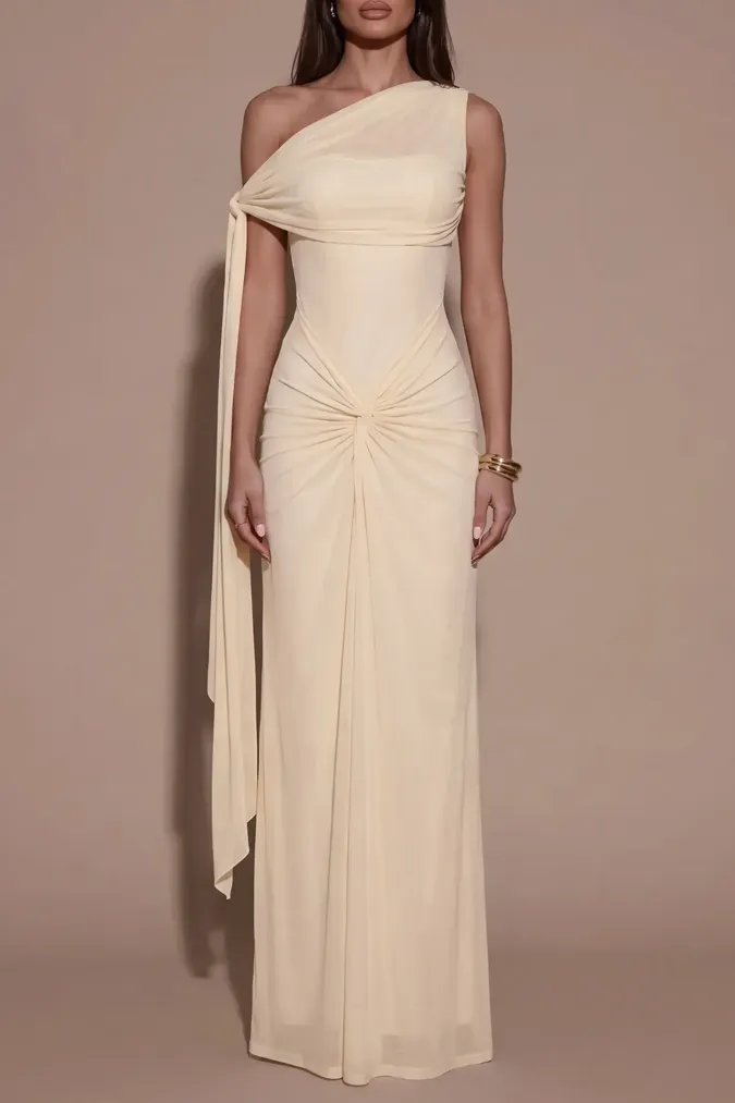 Cream Draped Maxi Dress - Image 1