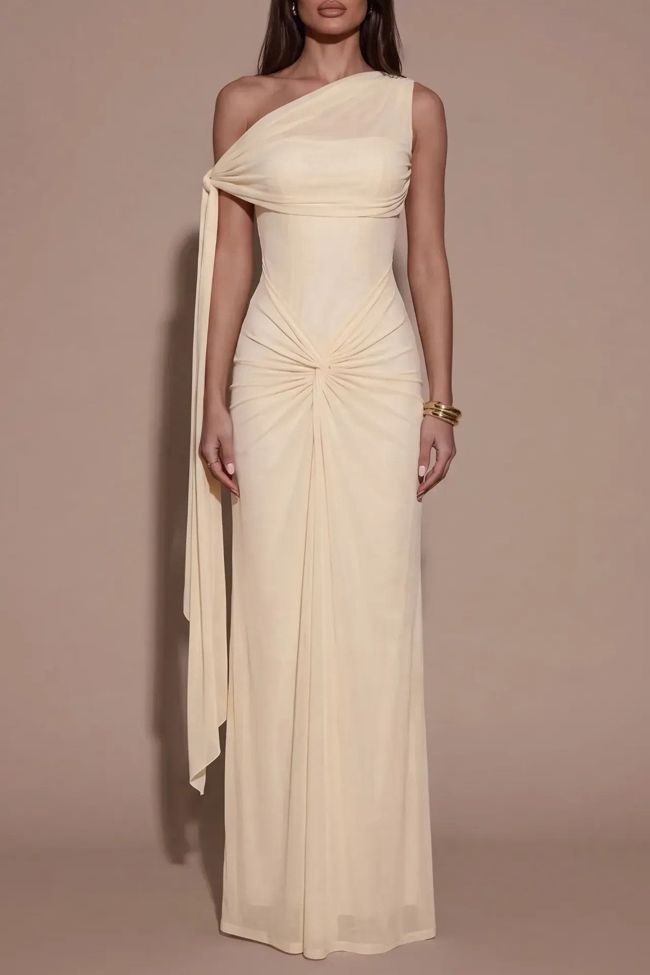 Cream Draped Maxi Dress