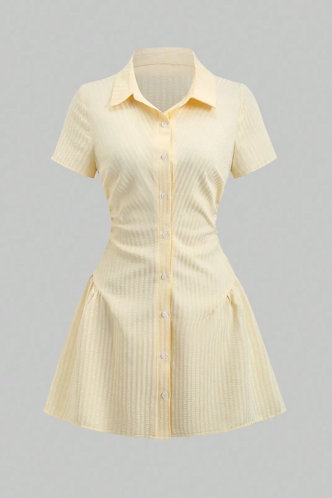 Yellow Striped Collared Mini Dress