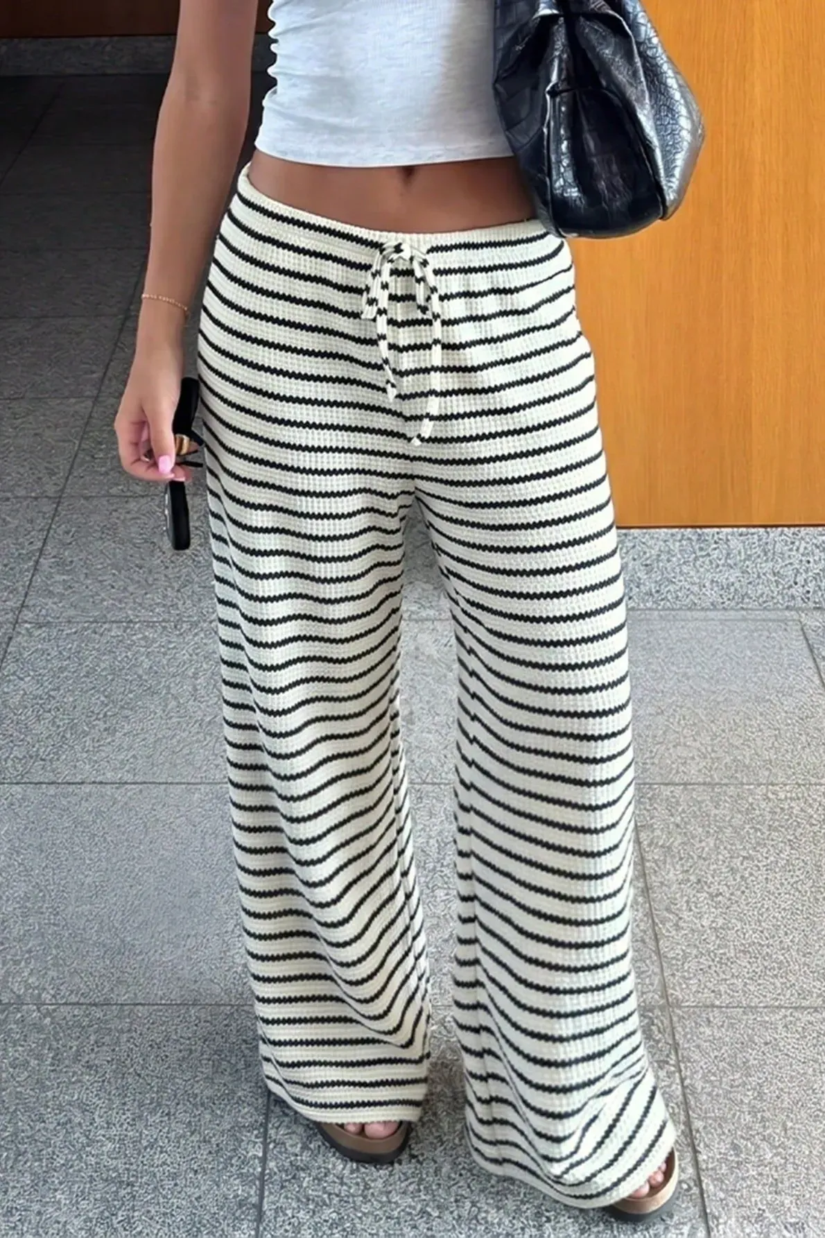 White Striped Mid-Rise Pants
