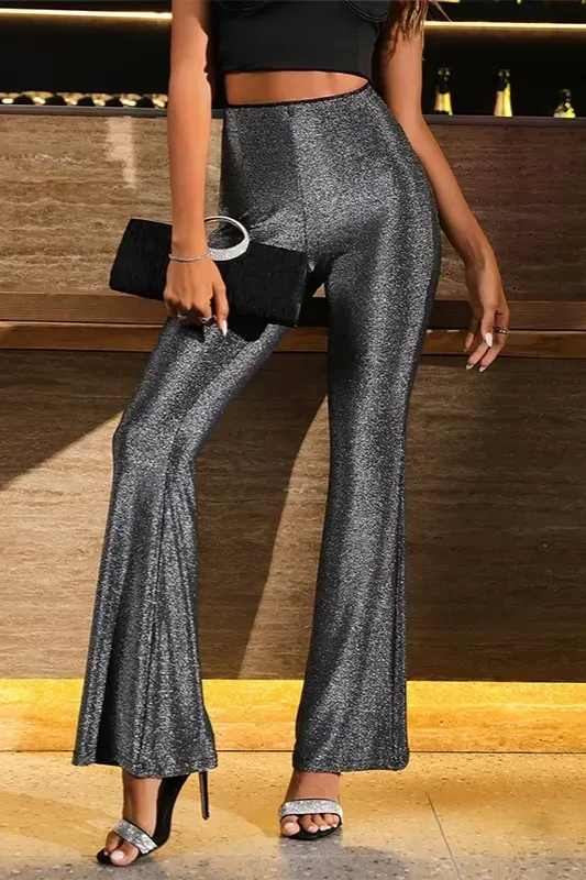 Black Shimmery High-Rise Trousers - Image 1