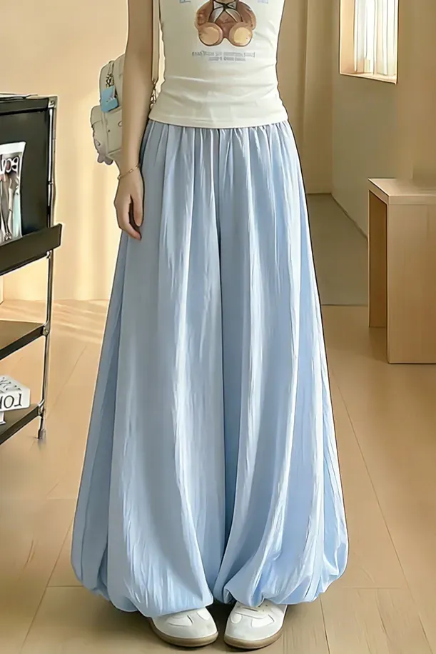 Light Blue Mid-Rise Balloon Pants