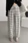 White Plaid Mid-Rise Trousers