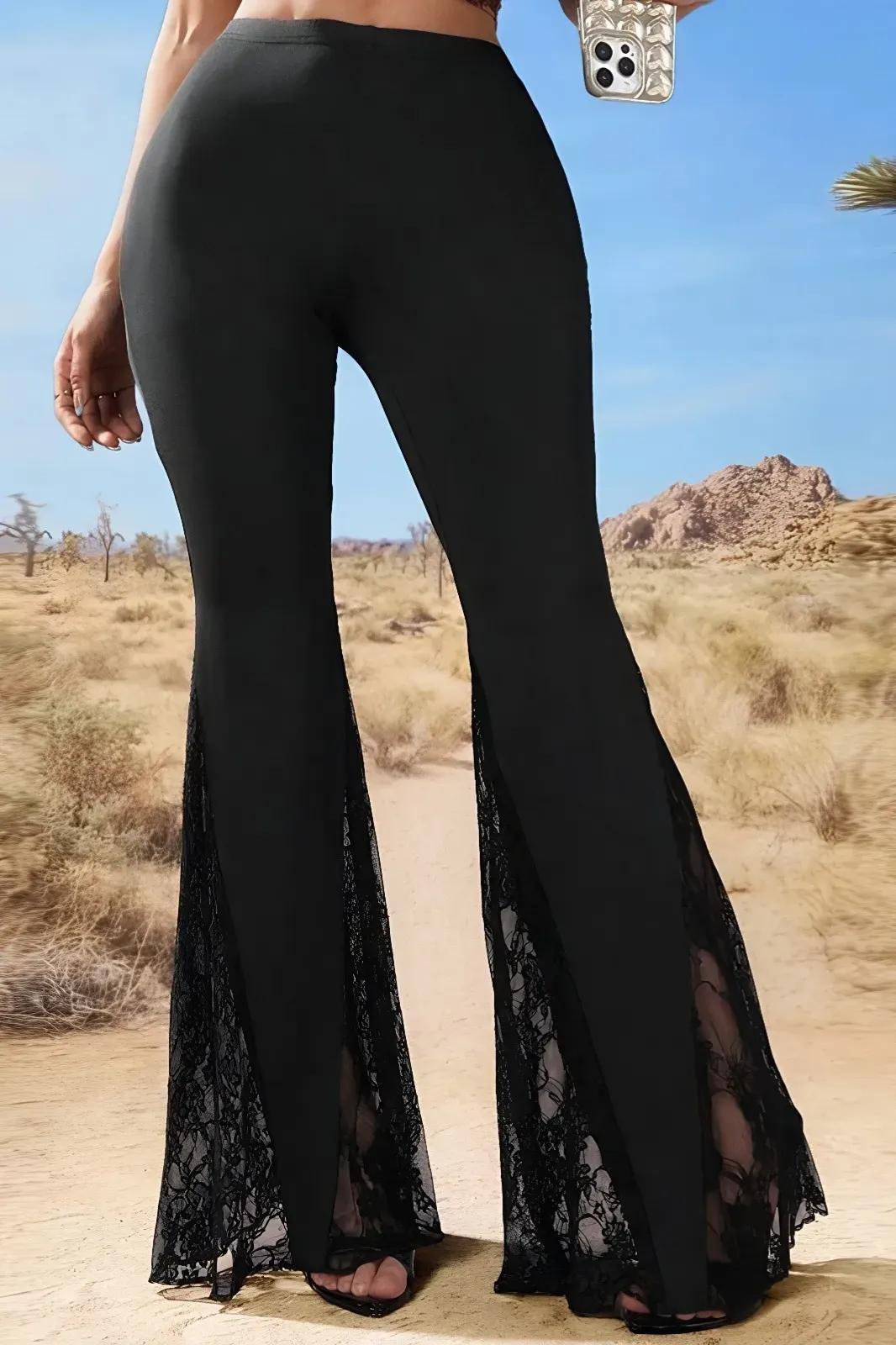 Black Lace Mid-Rise Bootcut Trousers