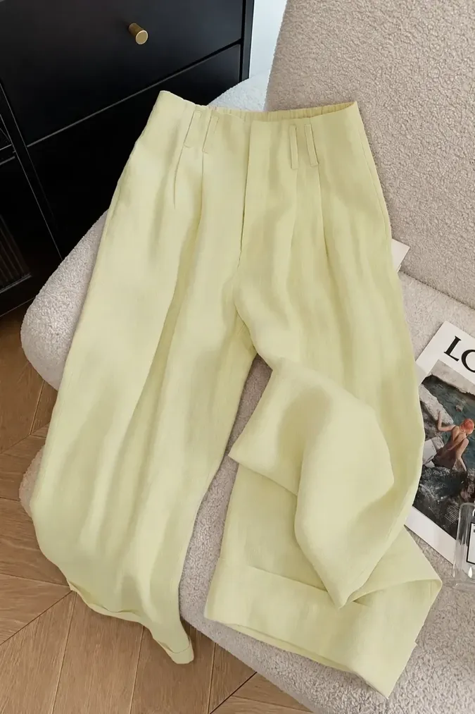 Light Yellow Mid-Rise Pleated Trousers - Image 1