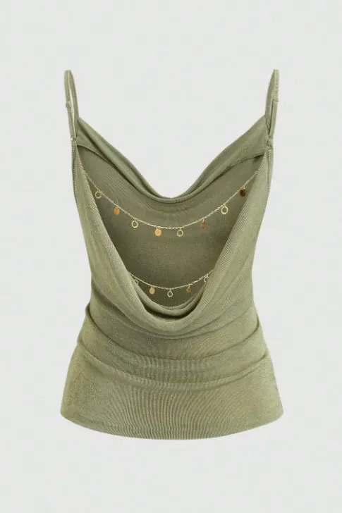 Sage Cowl Neck Backless Top - Image 1