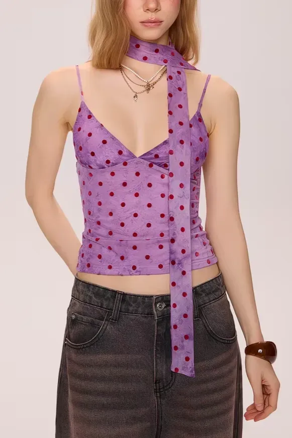 Purple Polka Dot Crop Top - Image 1