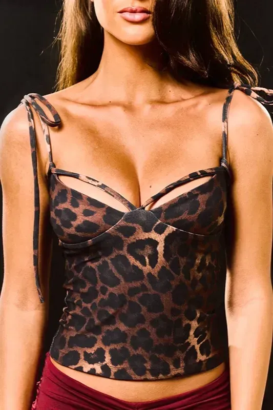 Brown Leopard Print Sweetheart Crop - Image 1