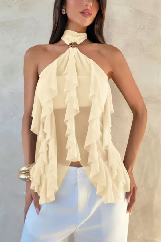 Cream Halter Neck Ruffletop - Image 1