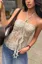 Beige Abstract Ruffled Halter Top