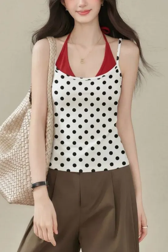 White Polka Dot Halter Top