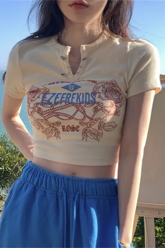 Cream Graphic Crop T-Shirt