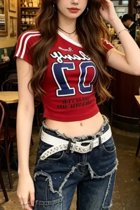 Red Typography One Shoulder T-Shirt