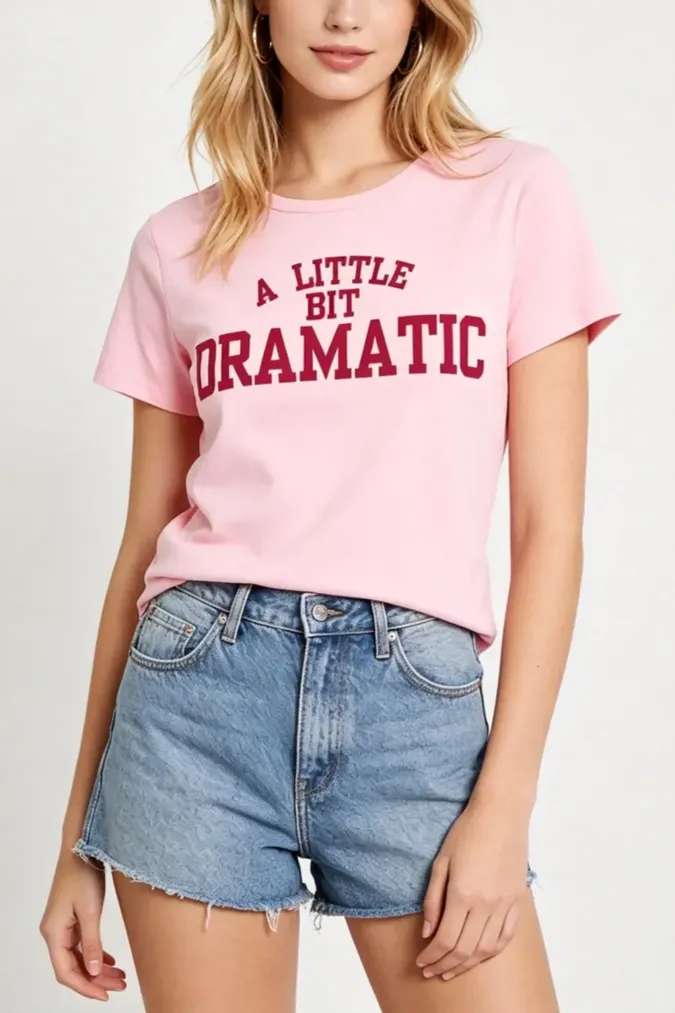 Light Pink Typography Crew Neck T-Shirt - Image 1