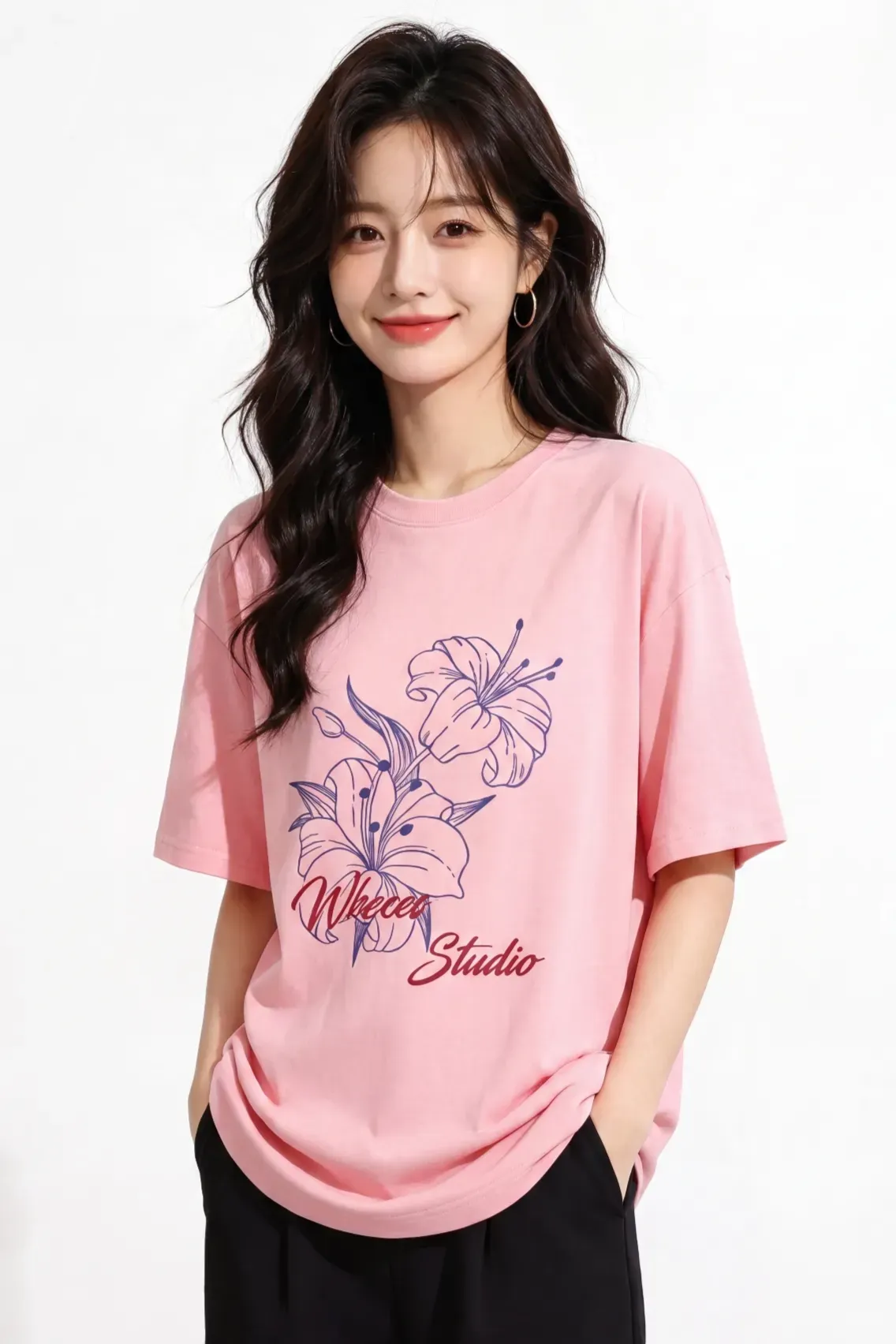 Light Pink Graphic Crew Neck T-Shirt