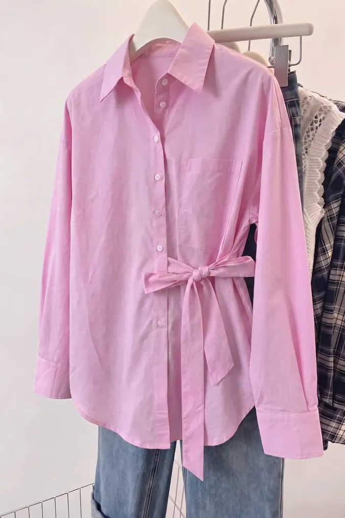 Pink Cotton Tie-Up Shirt - Image 1