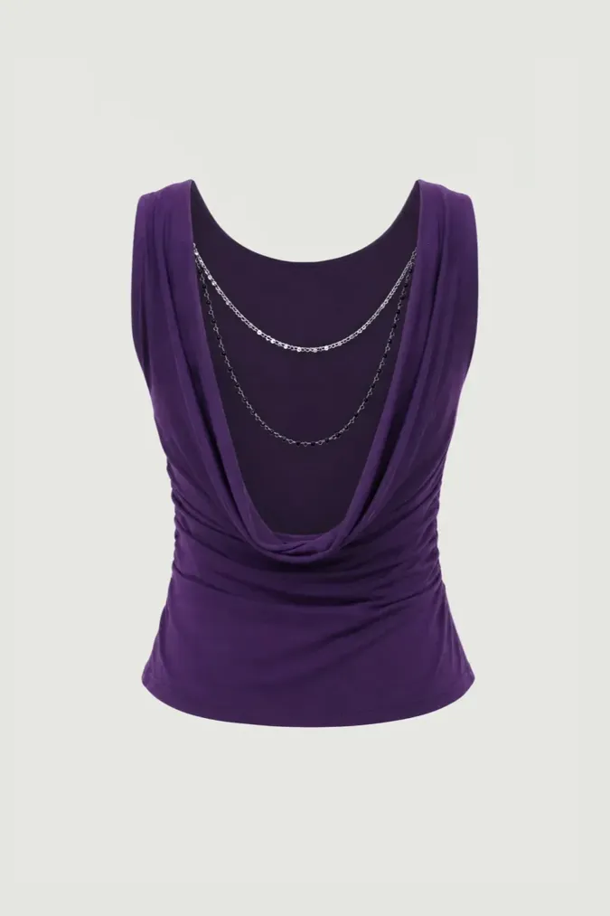 Purple Beaded Ruched Crop Top - Image 1