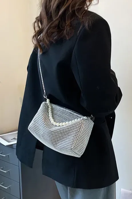 Silver Rhinestone Shoulder Bag - Image 1