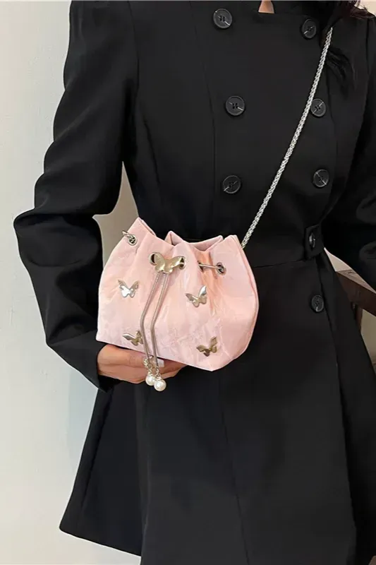 Light Pink Butterfly Charm Satchel Bag - Image 1