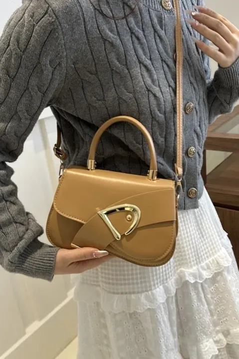 Khaki Pu Flap Satchel Bag - Image 1