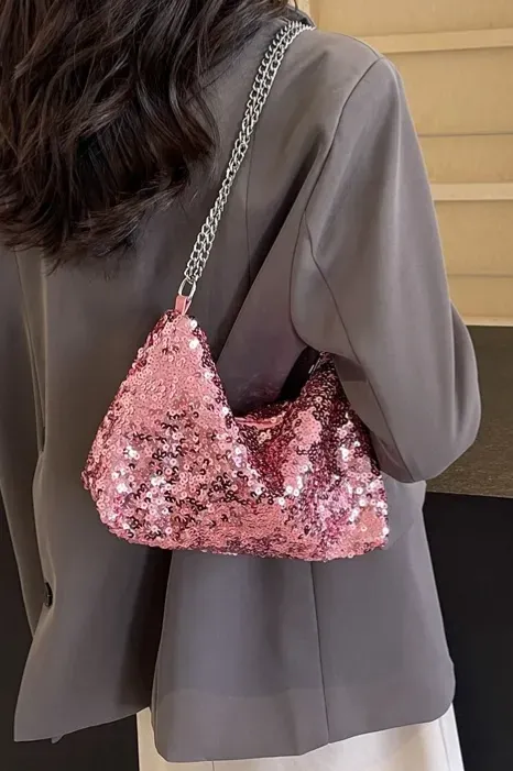 Pink Sequin Pu Hand Bag - Image 1
