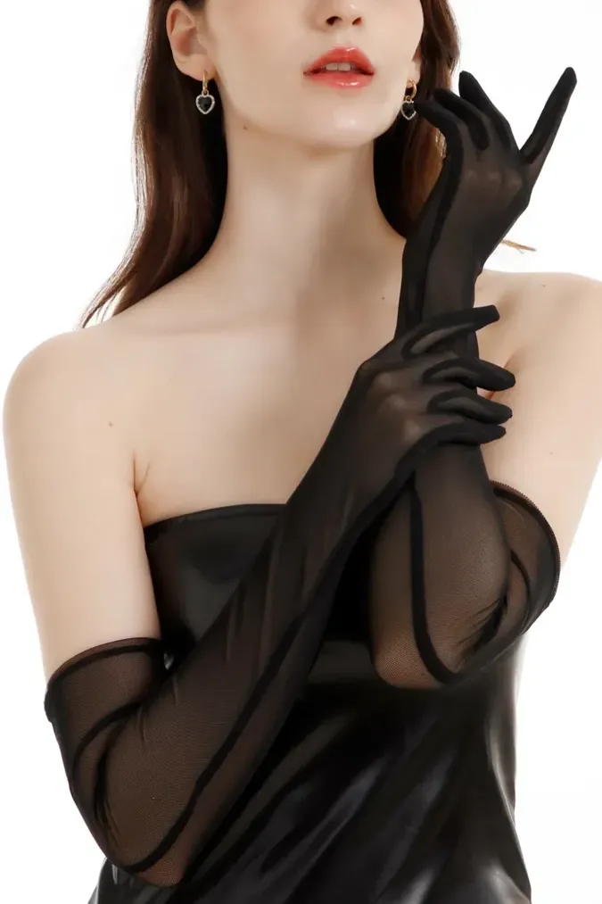 Black Solid Sheer Gloves - Image 1