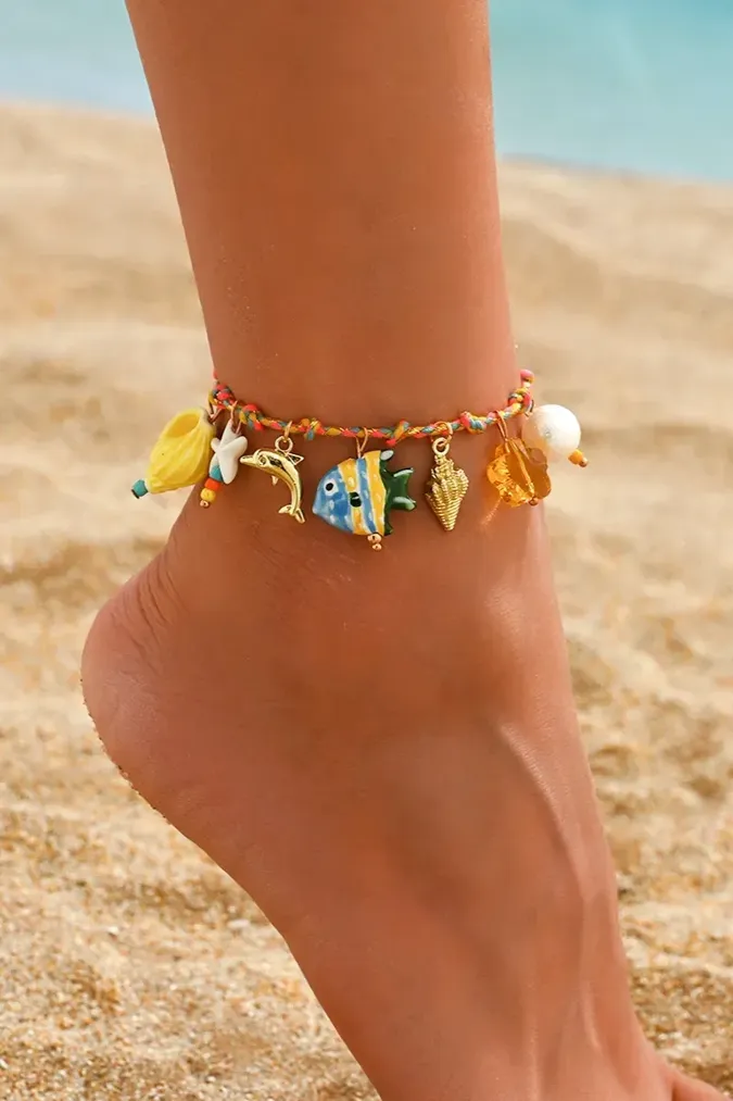 Multicolor Beaded Charm Anklet - Image 1