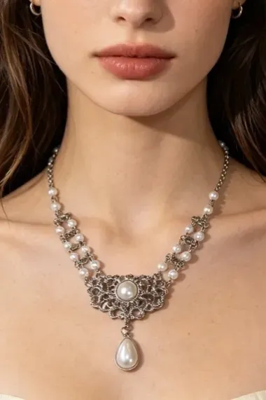 White Pearl Statement Necklace - Image 1