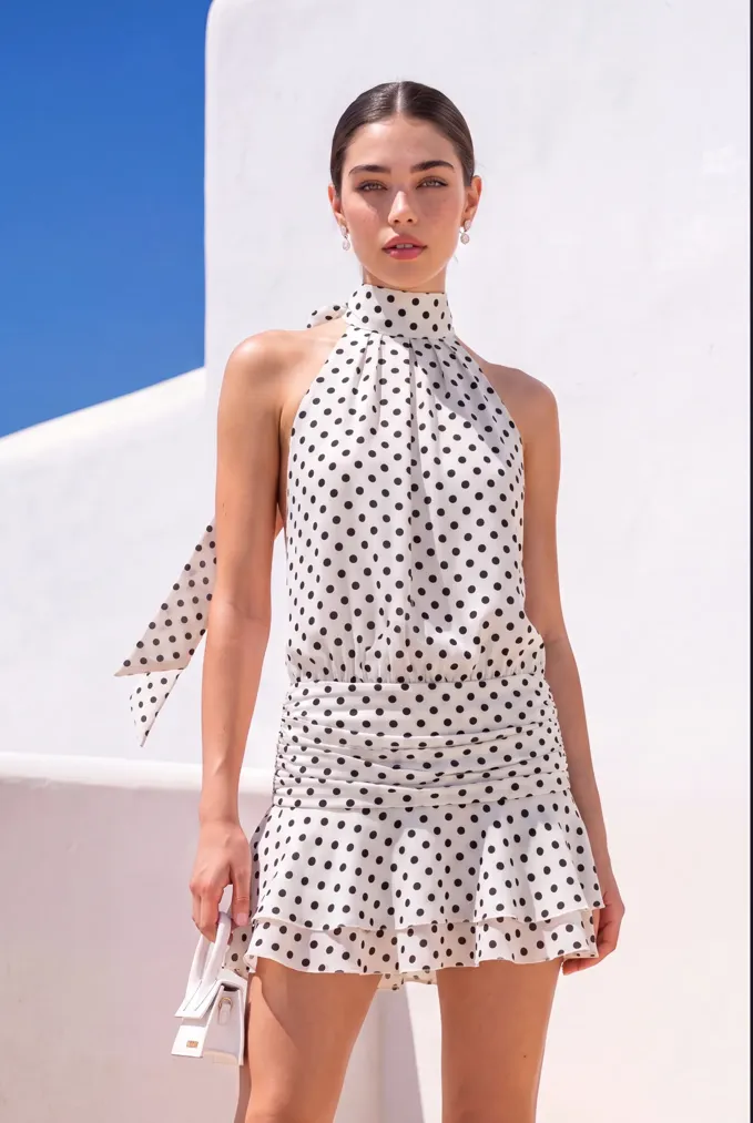 White Floral Halter Mini Dress - Image 1