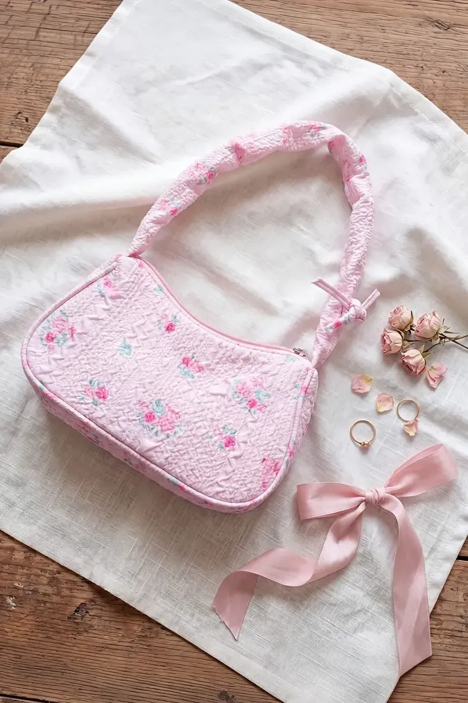 Light Pink Floral Shoulder Bag - Image 1