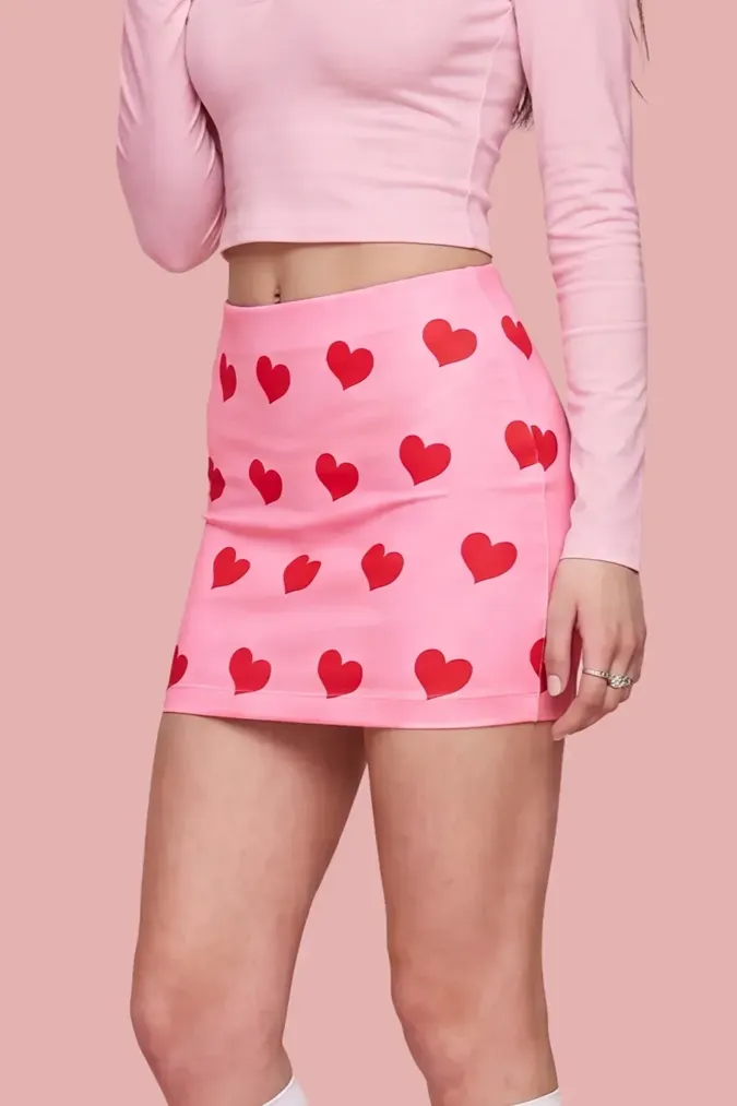 Light Pink Heart Print Mini Skirt - Image 1