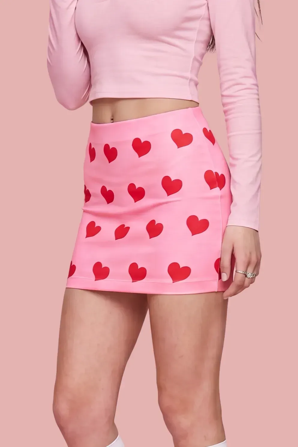 Light Pink Heart Print Mini Skirt
