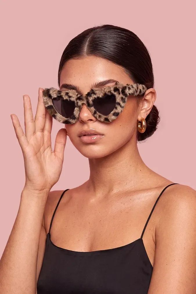 Brown Leopard Print Faux Fur Sunglasses - Image 1