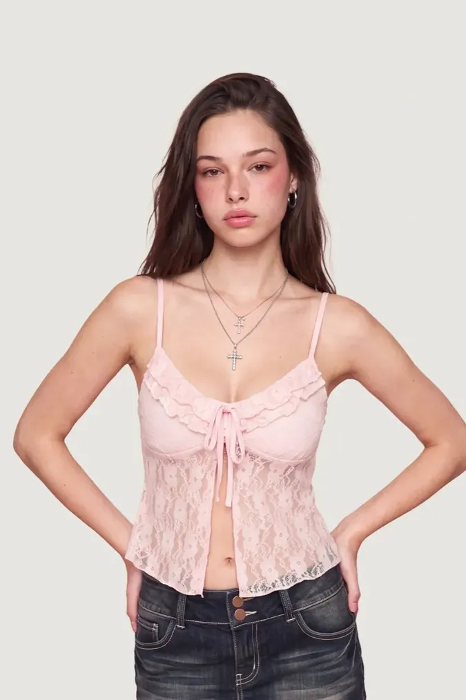 Light Pink Solid Lace Top - Image 1