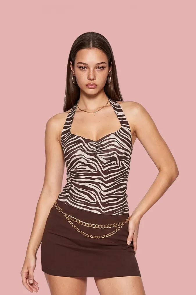 Brown Zebra Print Halter Top - Image 1