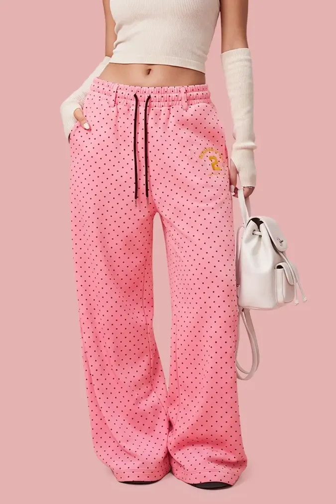 Pink Polka Dot Mid Rise Trousers - Image 1