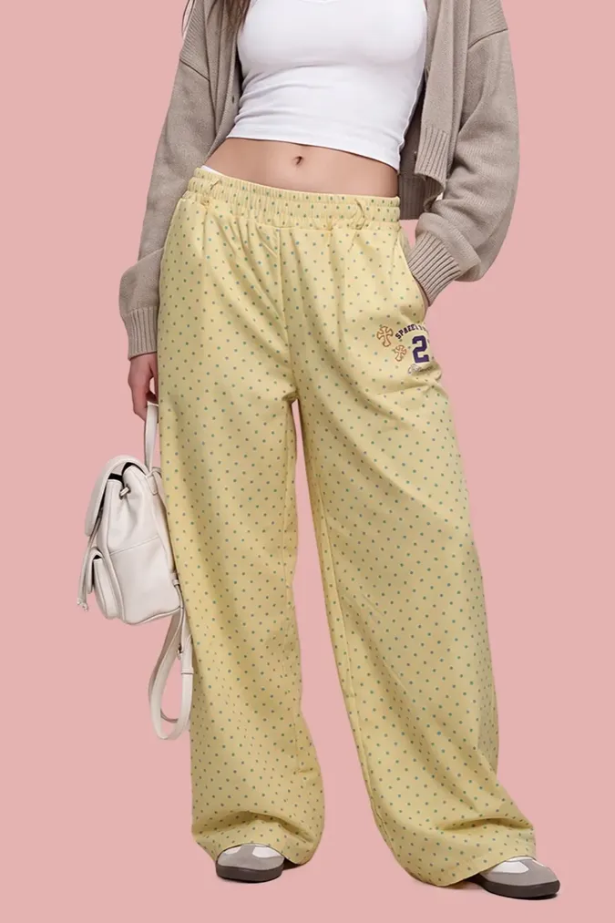 Yellow Polka Dot Mid Rise Trousers - Image 1