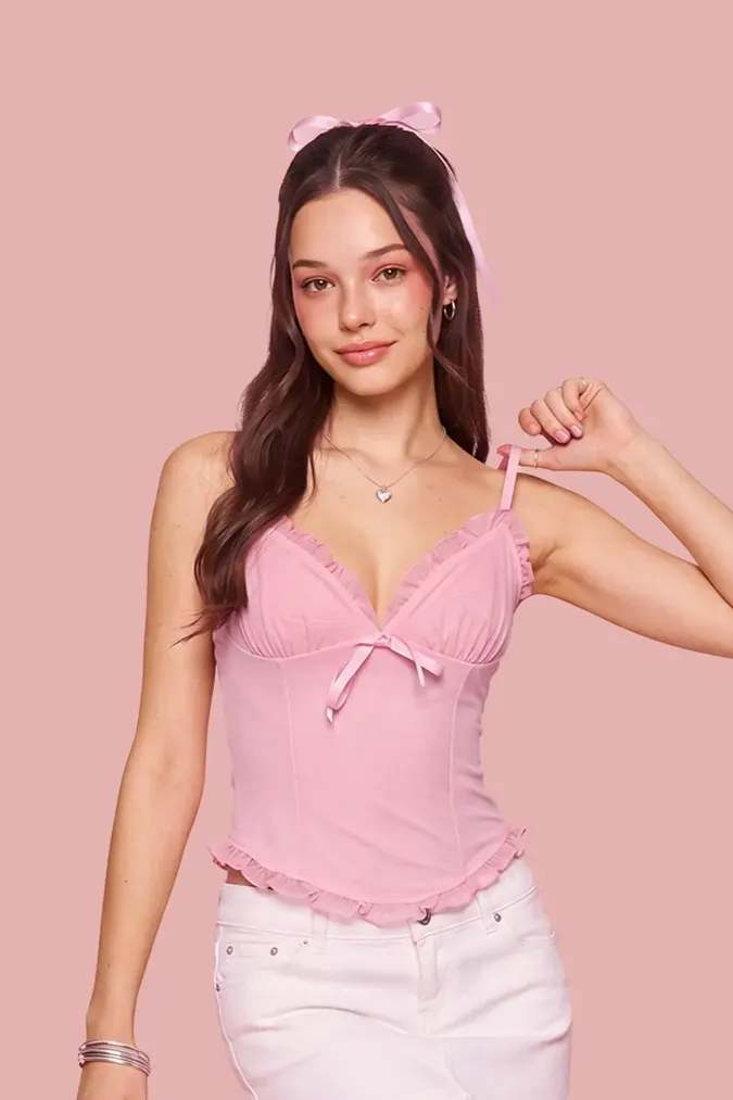 Light Pink Ruffled Solid Top - Image 1
