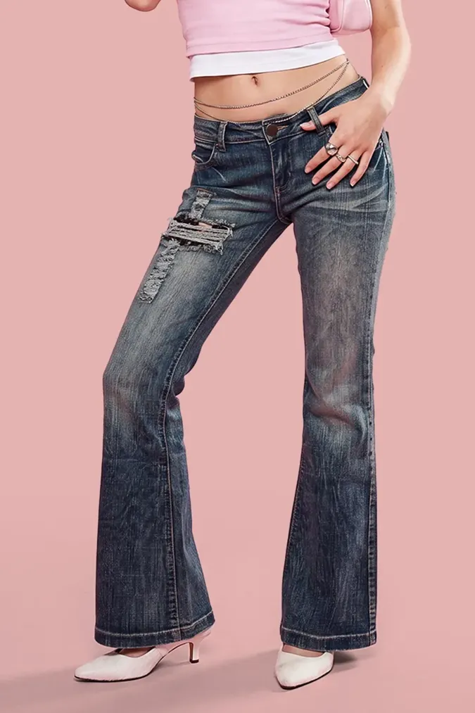 Dark Blue Mid-Rise Bootcut Jeans - Image 1