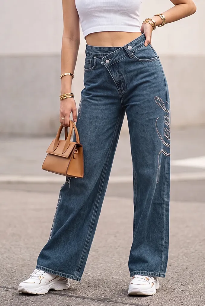 Blue Solid Mid Rise Jeans - Image 1