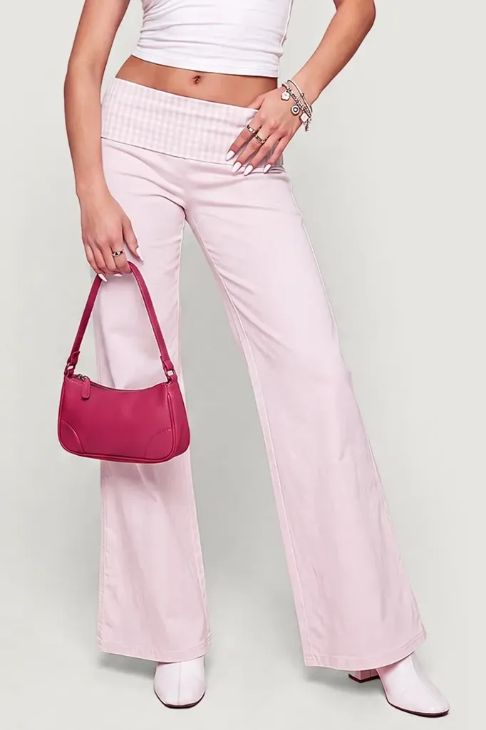 Light Pink Mid-Rise Flared Pants - Image 1