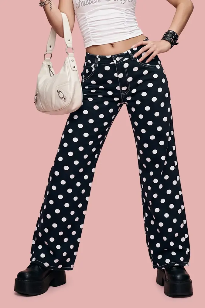 Black Polka Dot High-Rise Jeans - Image 1