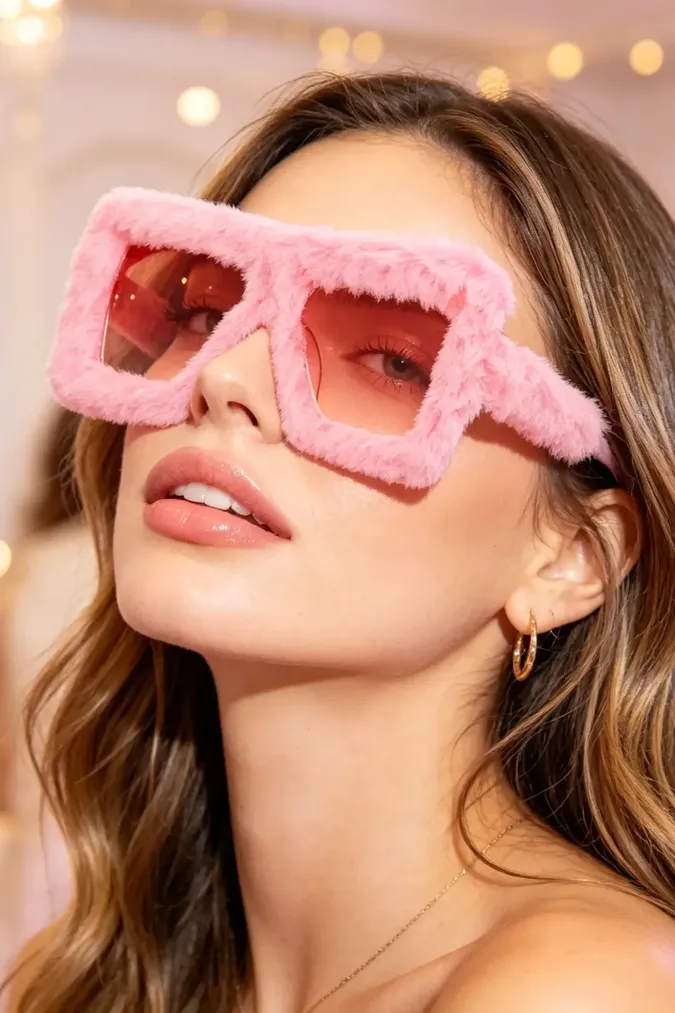 Light Pink Faux Fur Sunglasses - Image 1